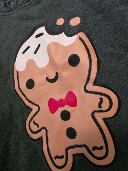 Bite me gingerbread  man green sweater Silas and the sloth , Kids 2T