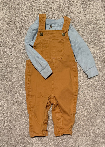 Boys Outfit with Overalls and Henley Onesie (6-9 Months), Kids 9 Month (6-9M)