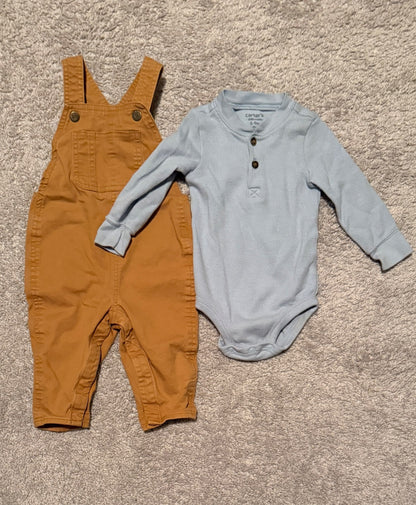 Boys Outfit with Overalls and Henley Onesie (6-9 Months), Kids 9 Month (6-9M)