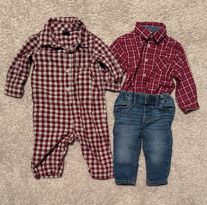 Plaid 6-9 Month Baby Boy Outfit Bundle, Kids 9 Month (6-9M)