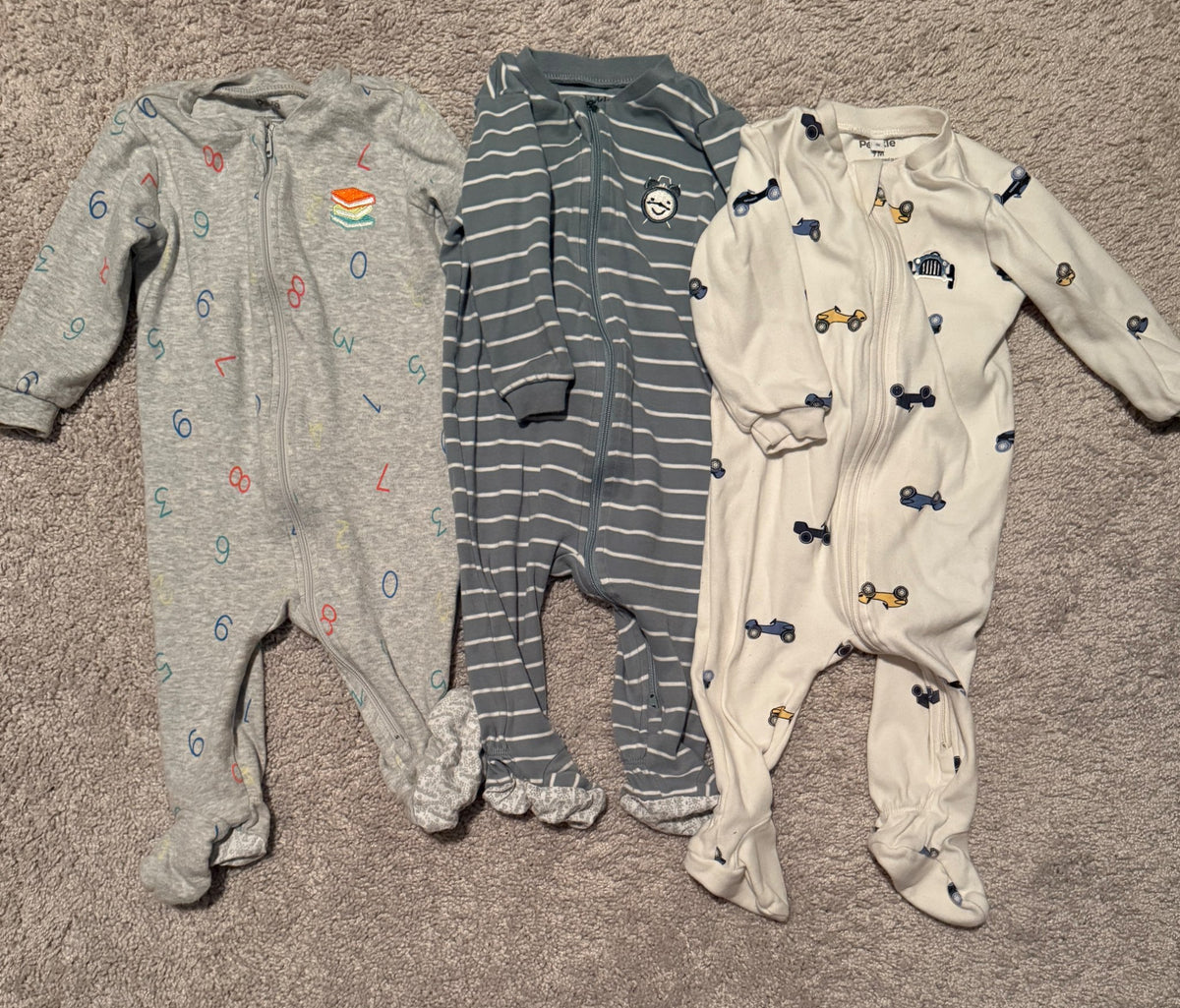 Pack of 3 Pekkle 9 Month Footed Rompers/Onesies, Kids 9 Month (6-9M)