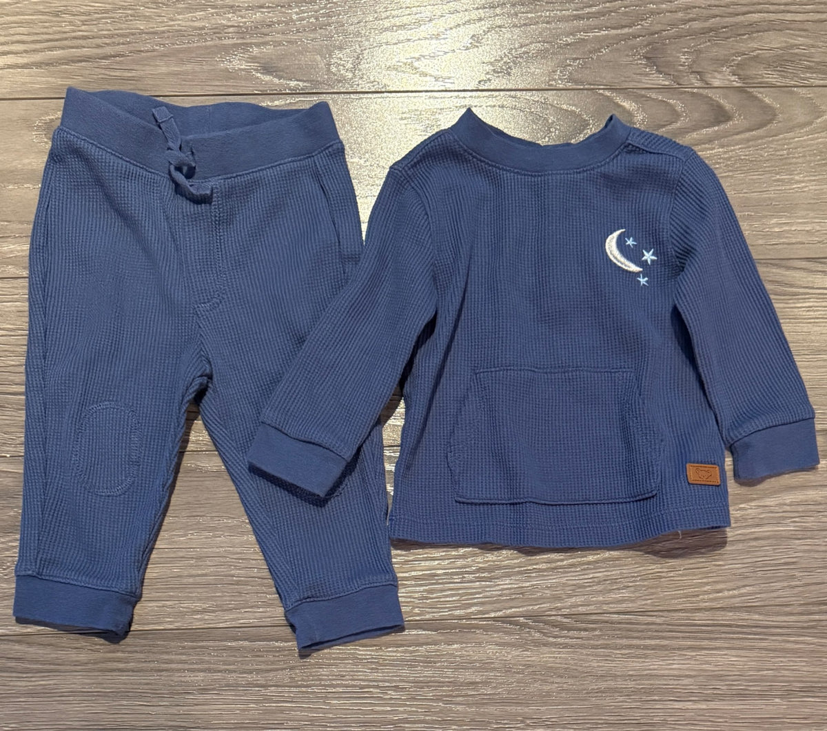 Dark Blue Waffle Knit Moon & Stars Outfit (9 Months), Kids 9 Month (6-9M)