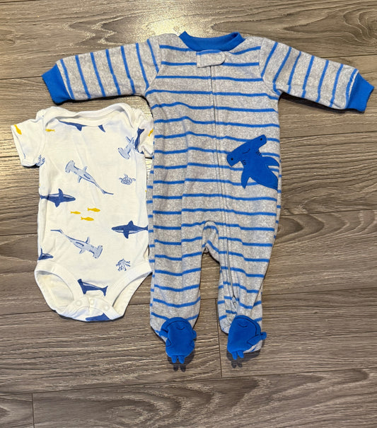 Shark Onesie Set, Kids 3 Month (0-3M)