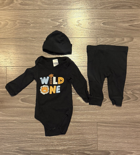 Matching black ‘Wild One’ 0-3 Month Set, Kids 3 Month (0-3M)
