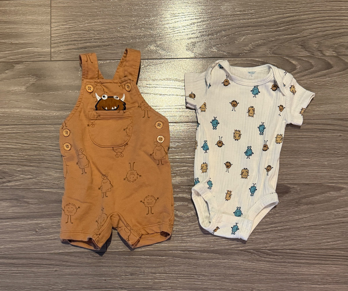 Two Matching Sets of Monster-Themed Outfits for Boys - 3 Months, Kids 3 Month (0-3M)