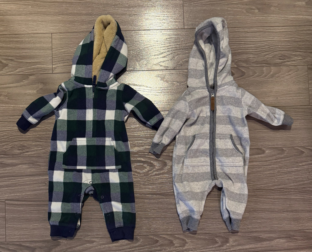 Two Warm Fleece Footless Rompers - 3 Months, Kids 3 Month (0-3M)