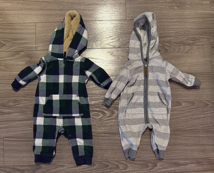 Two Warm Fleece Footless Rompers - 3 Months, Kids 3 Month (0-3M)