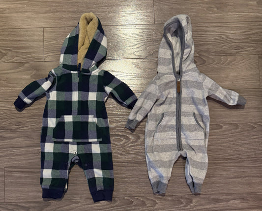 Two Warm Fleece Footless Rompers - 3 Months, Kids 3 Month (0-3M)