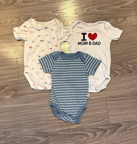 3 Short Onesies (6-9 Months), Kids 9 Month (6-9M)
