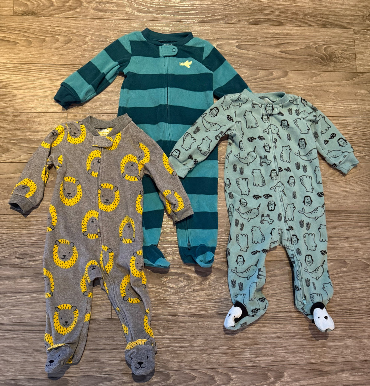 3 Pack of Fleece Footed Onesies (6-9 Months)