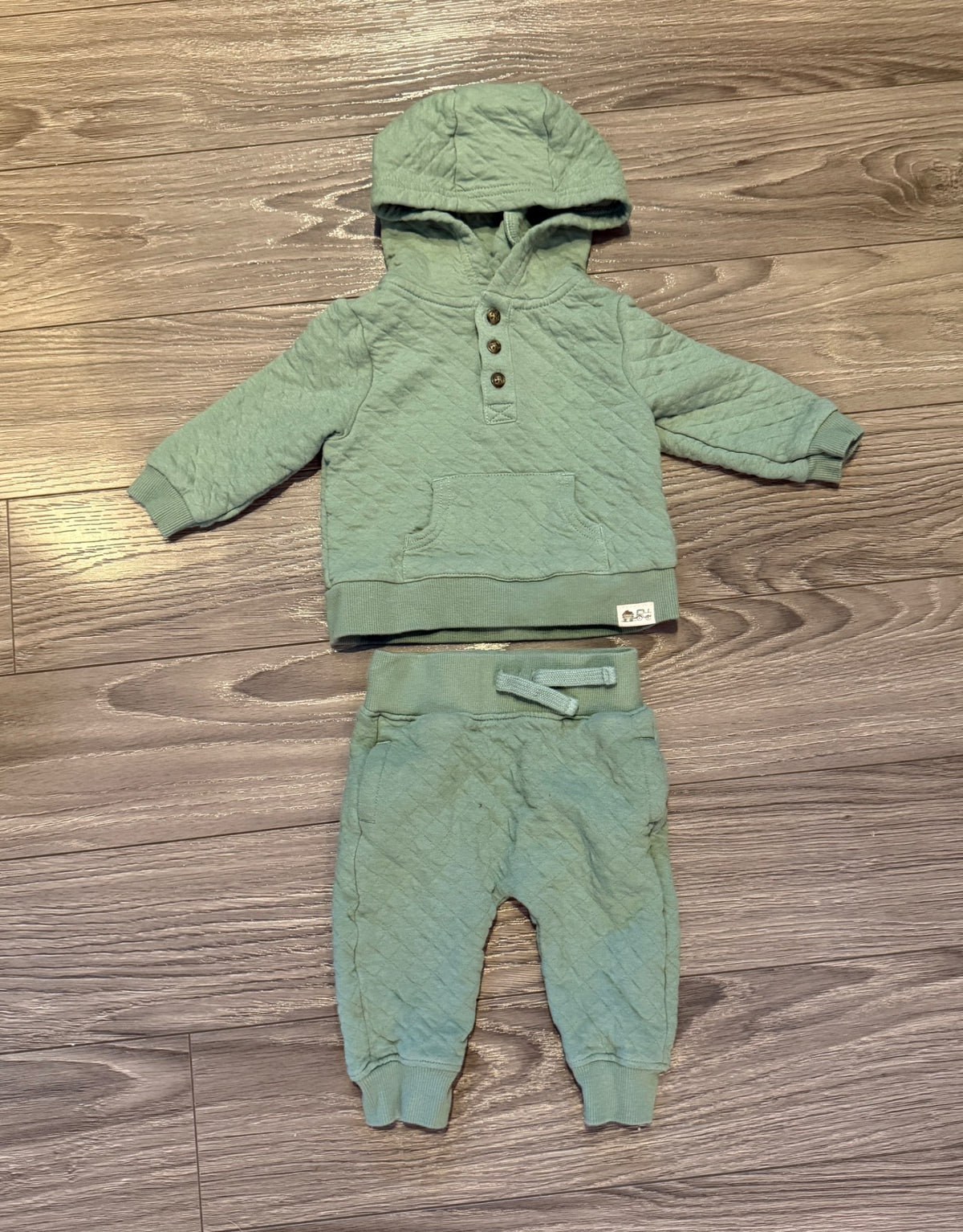 Green Quilted Sweatsuit Outfit (6 Months), Kids 6 Month (3-6M)
