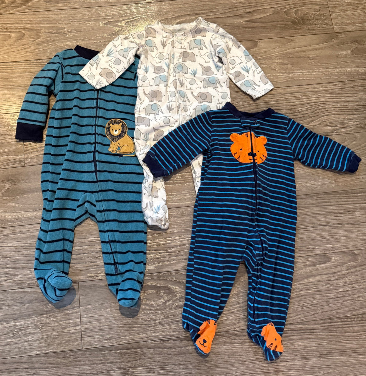 Pack of 3 Animal Footed Onesies (3-6 Months), Kids 6 Month (3-6M)