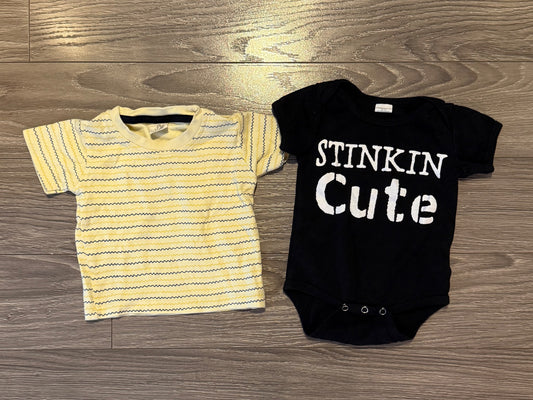 Yellow Shirt and ‘Stinkin’ Cute’ Onesie (0-6 Months)
