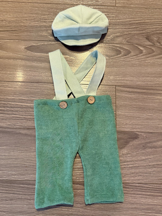 Newborn Boy Green Overalls and Hat (for photoshoot), Kids 3 Month (0-3M)