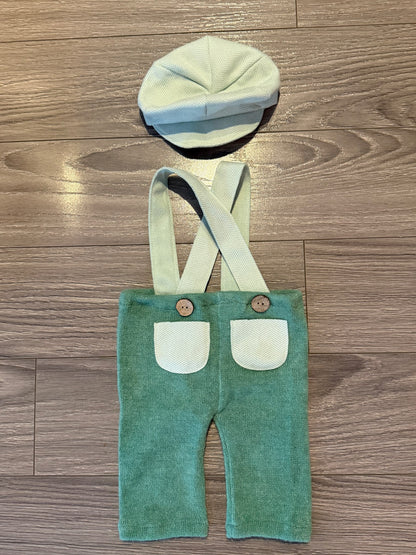 Newborn Boy Green Overalls and Hat (for photoshoot), Kids 3 Month (0-3M)