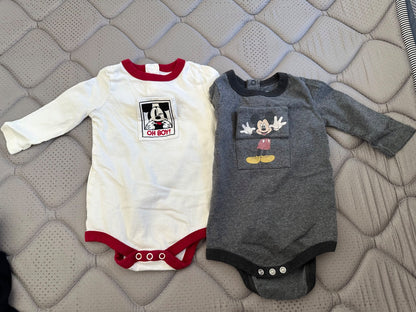 Bundle of 4 long sleeve onesies, size 3-6 months, 2 are Halloween themed and 2 have Mickey Mouse flaps , Kids 6 Month (3-6M)