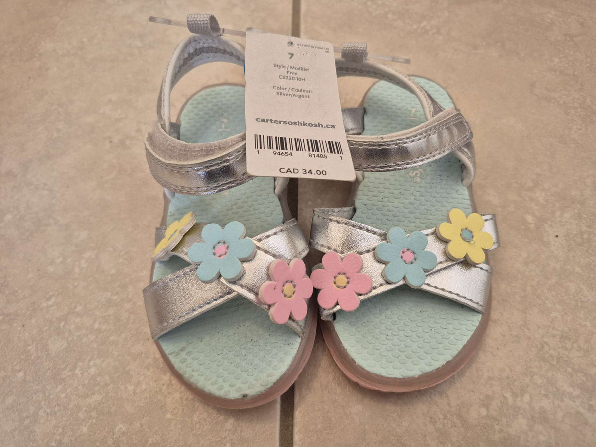 Carter's Silver & Pastel Flower Sandals - Size 7T (NWT), Shoes 7 (Walkers:12-24 mth)