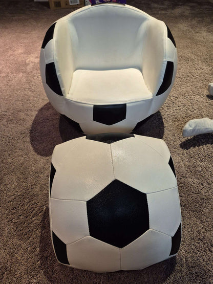 2-Piece Faux Leather Soccer Ball Toddler Armchair & Footrest Set