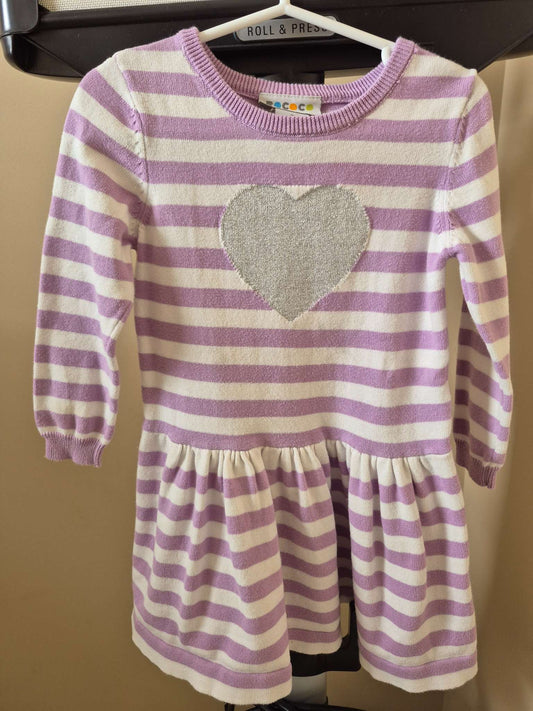 Rococo Purple & White Striped Knit Heart Dress - Size 3T, Kids 3T