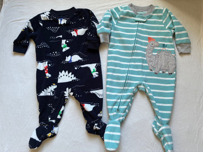 2 Fleece Winter Dino Onesies, 3 months , Kids 3 Month (0-3M)