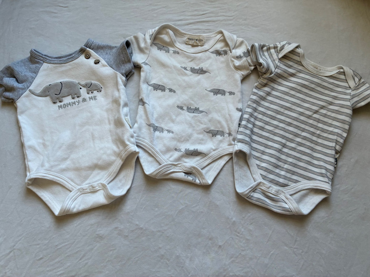 Set of 3 Elephant Onesies, 0-3 months , Kids 3 Month (0-3M)