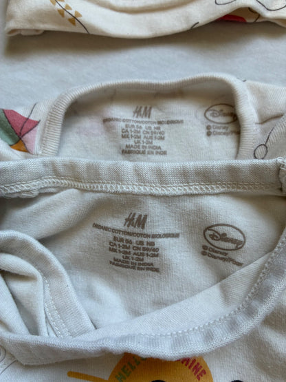 Set of H&M NB Pooh Bear Short Onesie and Long Romper , Kids Newborn