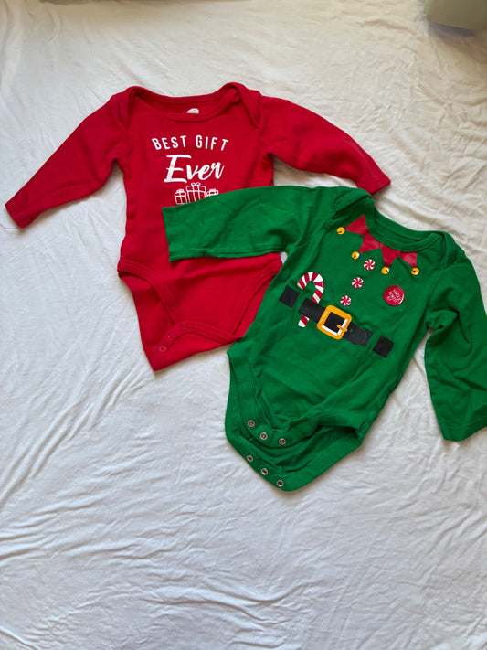 Set of 2 long sleeve Christmas onesies, 3-6 months , Kids 6 Month (3-6M)