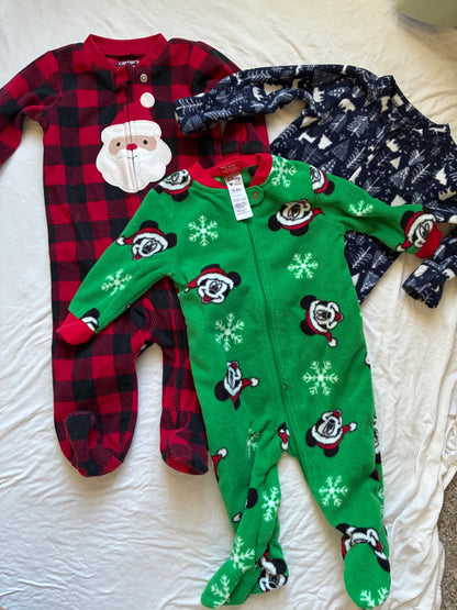 3 Warm Christmas Footed Onesies, 3-6 months , Kids 6 Month (3-6M)