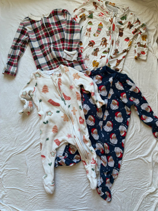 Set of 4 Footed Holiday Onesies, 3-6 months , Kids 6 Month (3-6M)