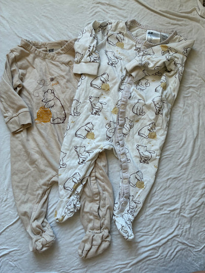 2 H&M button-up footed Winnie the Pooh onesies, 6 months, Kids 6 Month (3-6M)
