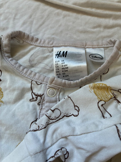 2 H&M button-up footed Winnie the Pooh onesies, 6 months, Kids 6 Month (3-6M)