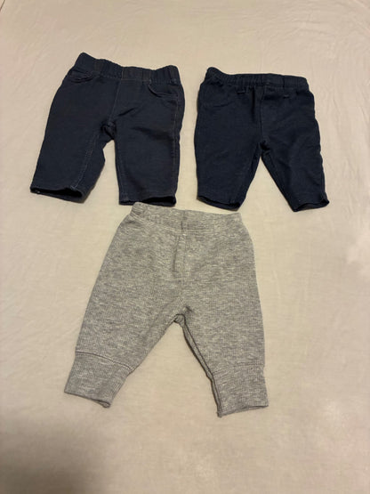 Set of 3 NB pants, 2x denim look and 1x grey , Kids Newborn