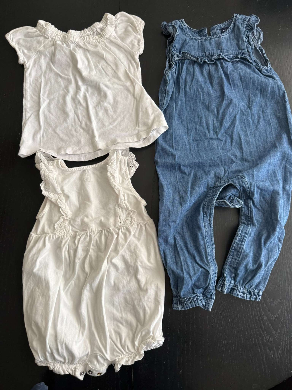GAP 18-24month Bundle - Jean Onsie, White Onesie shorts & White Top (77), Kids 24 Month (18-24M)