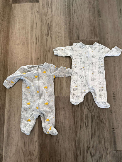 2 Winnie the Pooh Zip Sleepers – 0-3M (310), Kids 3 Month (0-3M)