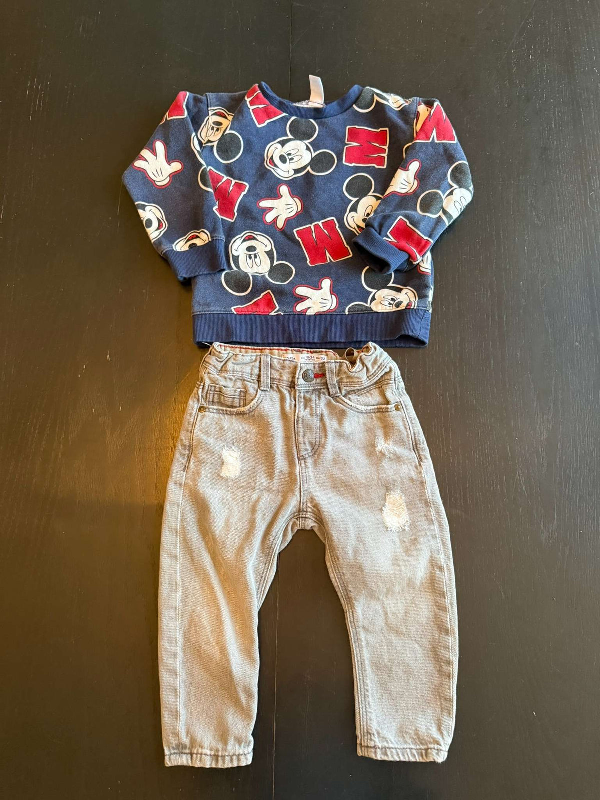 Mickey Mouse Sweatshirt & Zara Jeans Outfit - 18-24M (#206), Kids 24 Month (18-24M)