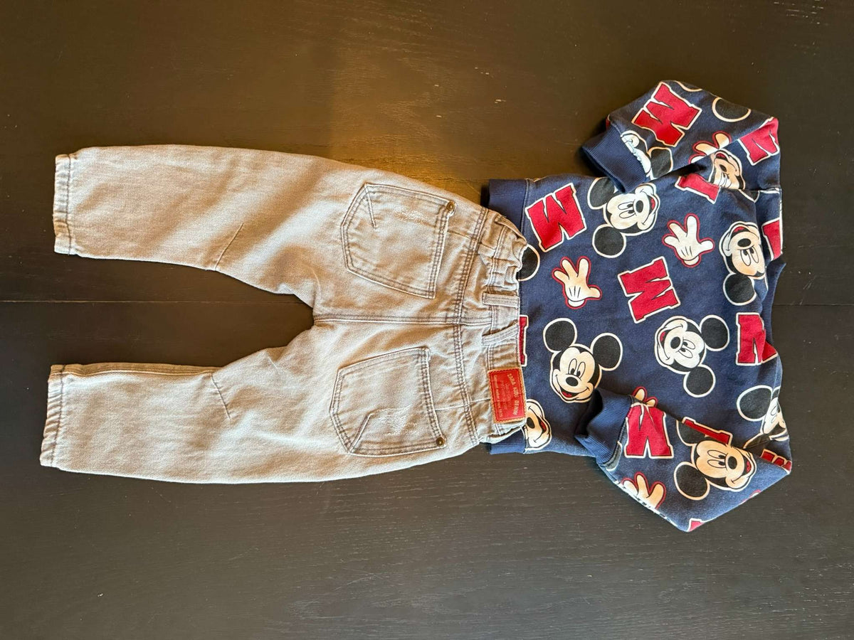 Mickey Mouse Sweatshirt & Zara Jeans Outfit - 18-24M (#206), Kids 24 Month (18-24M)