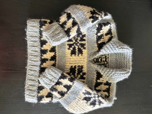 Kids Vintage Hand-Knit Cowichan Style Wool Sweater 2T/3T, Kids 2T