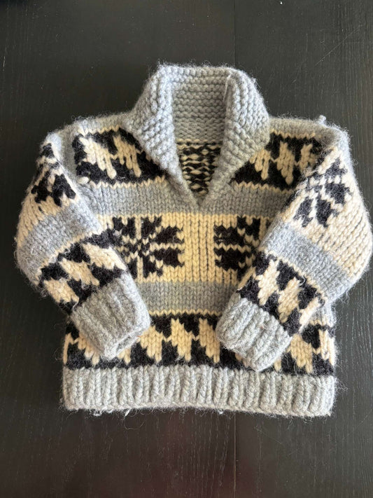Kids Vintage Hand-Knit Cowichan Style Wool Sweater 2/3T (176), Kids 2T