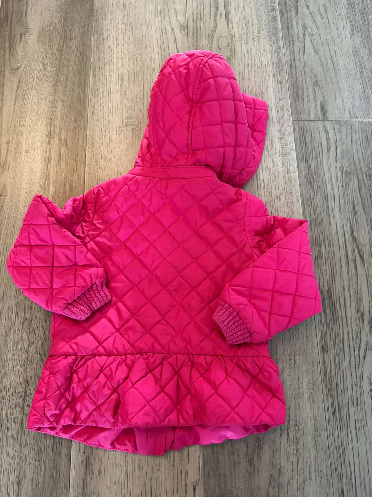 Gap Hot Pink Quilted Hooded Jacket with Bows & Peplum - Size 5 (#225), Kids 5/5T