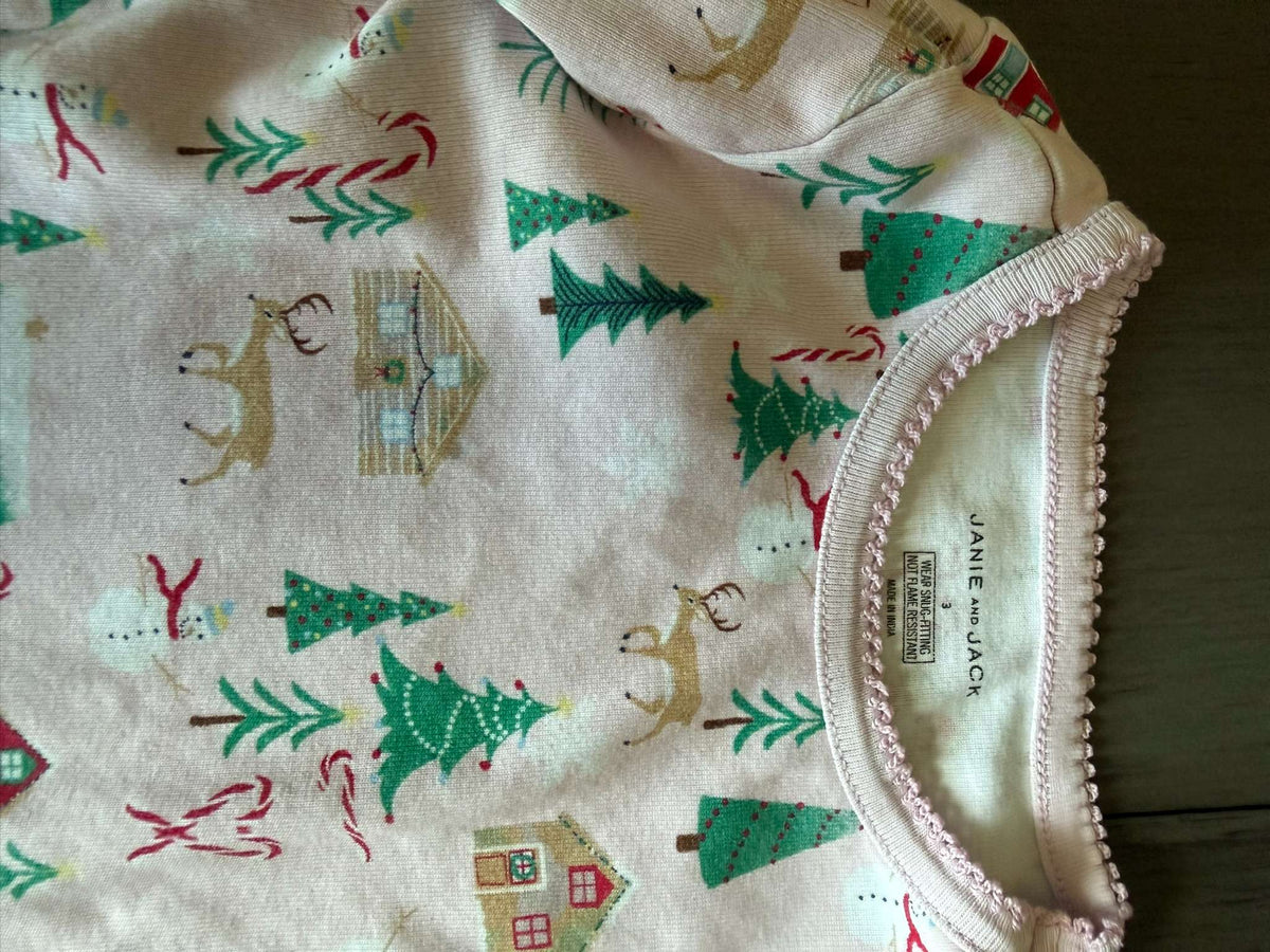 Janie and Jack Pink Christmas Village 2-Piece Pajama Set - Size 3 (344), Kids 3T