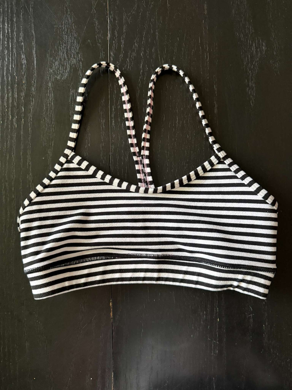 Lululemon Flow Y Sports Bra - Black & White Stripe - Size 2 (9), Kids 14