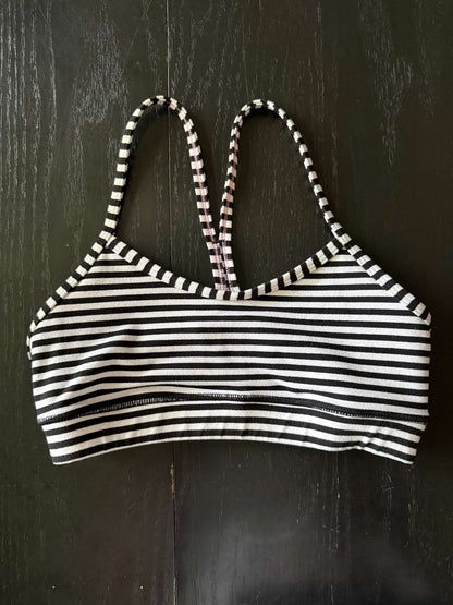 Lululemon Flow Y Sports Bra - Black & White Stripe - Size 2 (9), Kids 14