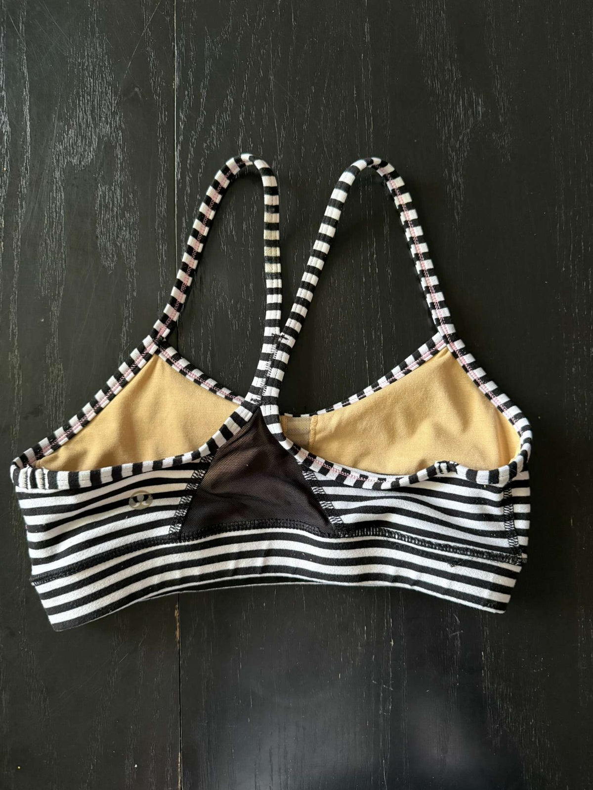 Lululemon Flow Y Sports Bra - Black & White Stripe - Size 2 (9), Kids 14