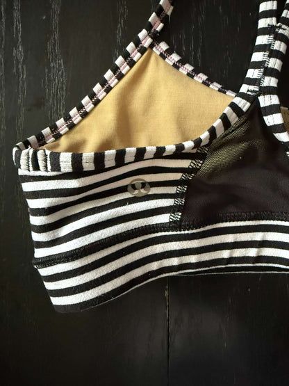 Lululemon Flow Y Sports Bra - Black & White Stripe - Size 2 (9), Kids 14