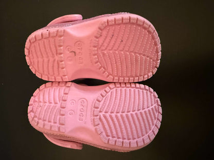 Sparkly Pink Glitter Crocs Classic Clogs C5, Shoes 5 (Walkers:12-24 mth)