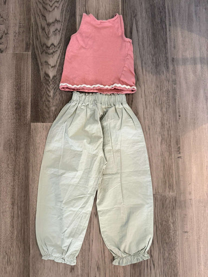 Ballon Green Cotton Pants & Zara Tank Outfit  (118), Kids 5/5T