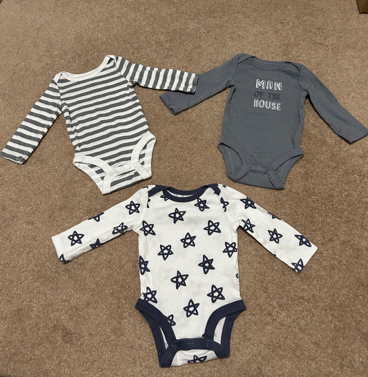 Long sleeve onesies 0-3M x3, Kids 3 Month (0-3M)