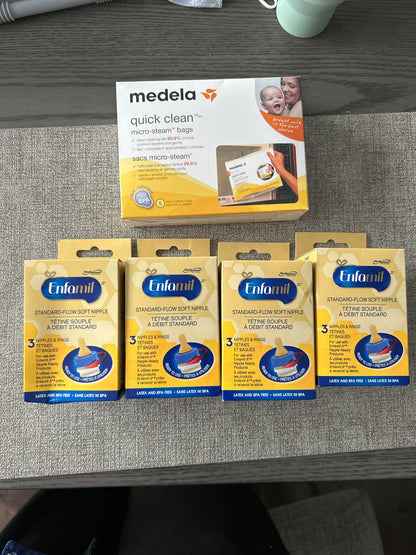 Enfamil nipples x12 & Medela quick clean steam bags x5 -New