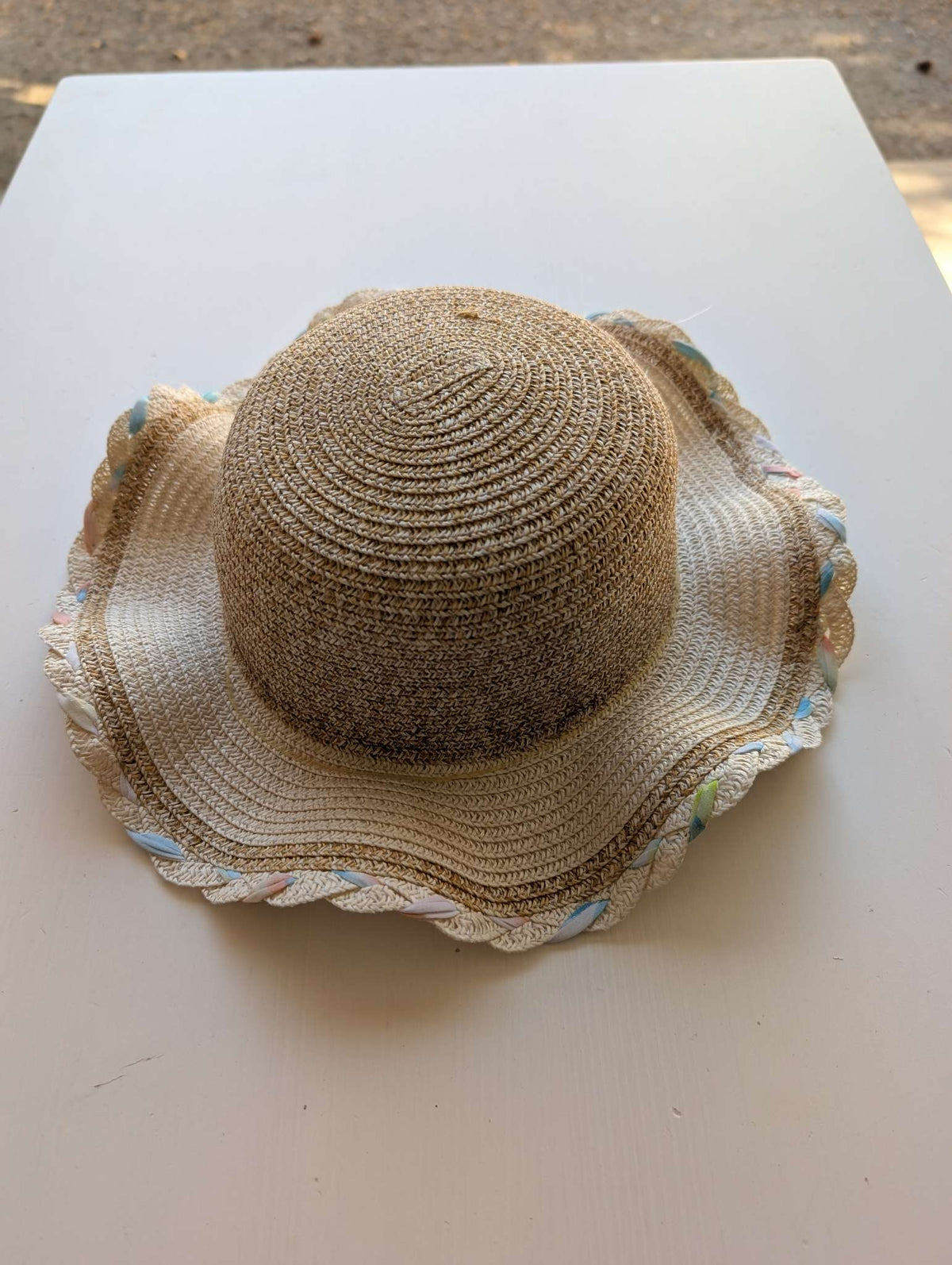 Toddler Girls Kids Woven Straw Sun Hat with Pastel Braid Trim