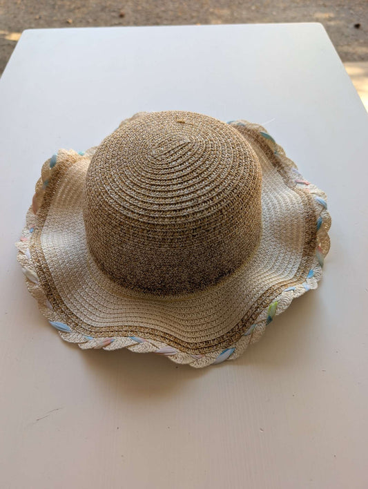 Toddler Girls Kids Woven Straw Sun Hat with Pastel Braid Trim